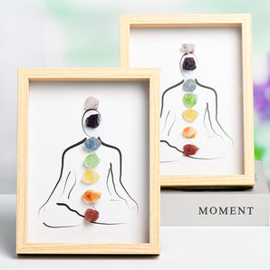 Classic Seven Chakras Picture Frame Decoration With Crystal Rough Stones (Light Edition)